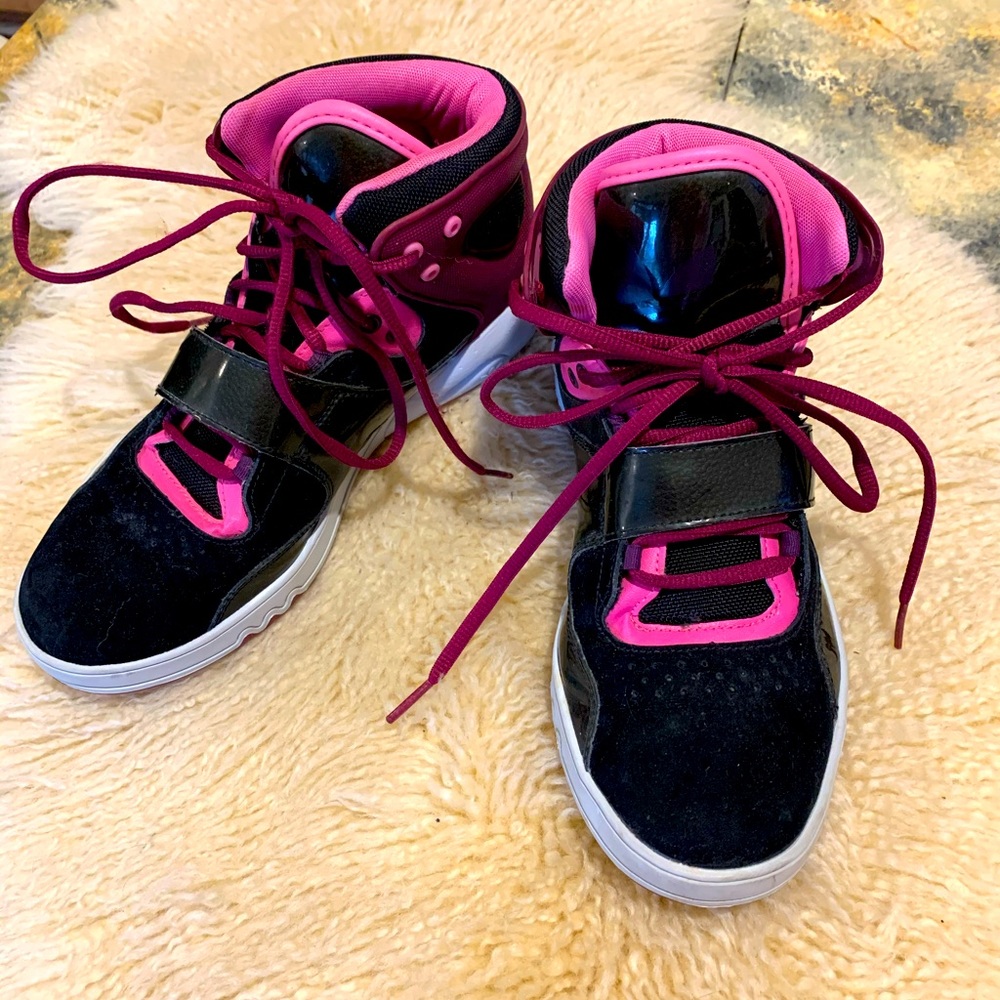 Adidas suede a patent leather high tops